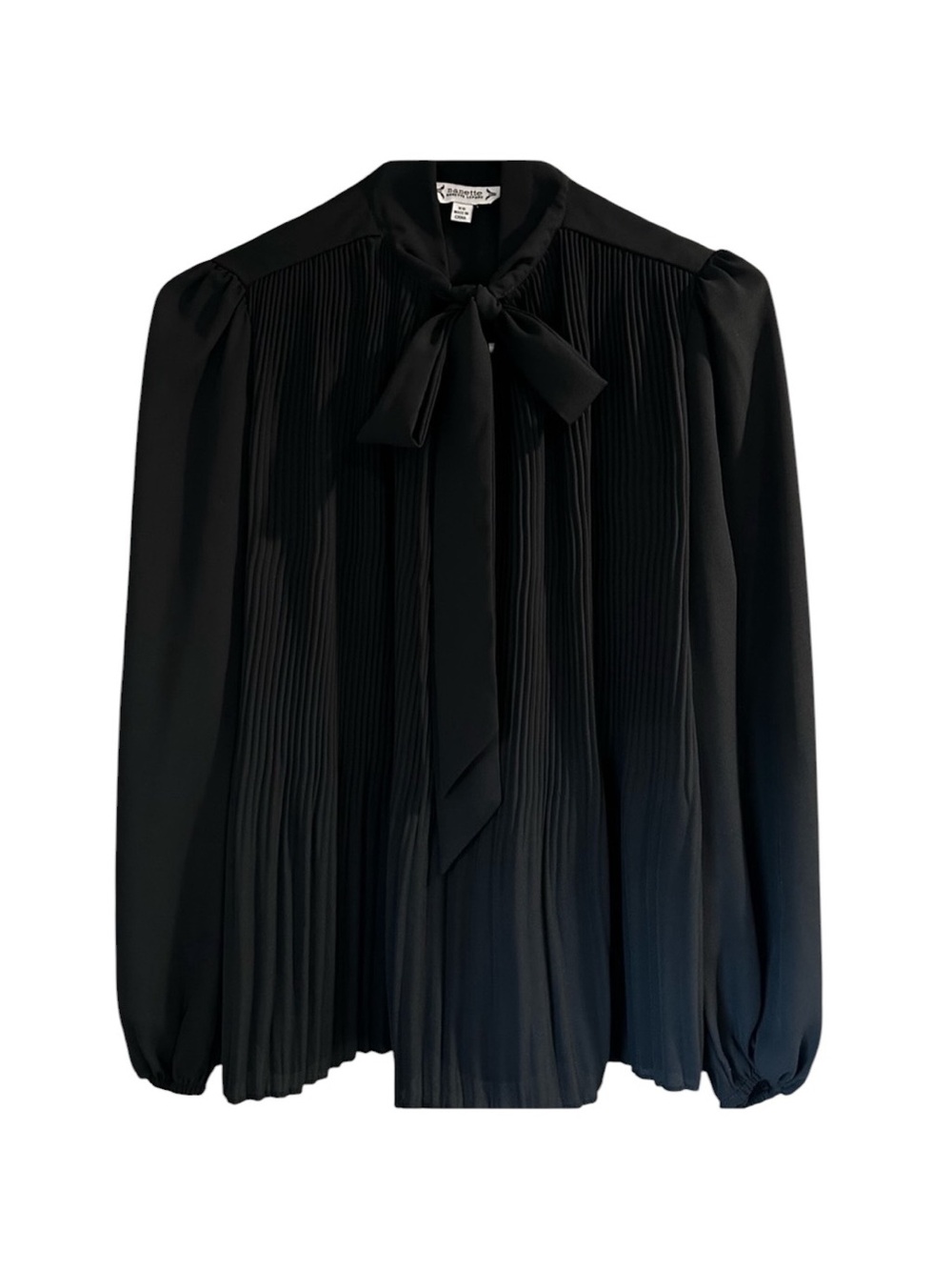 Nanette Lepore Black Pleated Bow-Tie Blouse